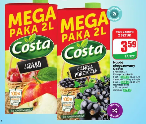 Napój niegazowany Costa jabłko promocja w Dino