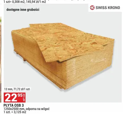 Płyta OSB 3 Swiss Krono 1250x2500 mm promocja w Merkury Market
