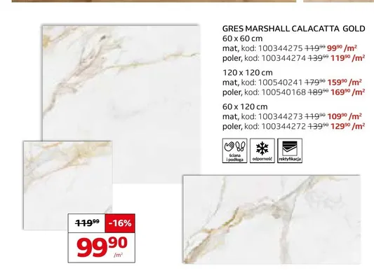 Gres Senti Marshall Calacatta Gold poler 60x60 cm promocja w Komfort