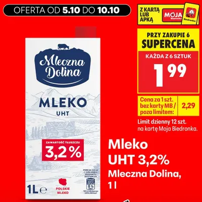 Mleko UHT Mleczna Dolina 3,2% promocja w Biedronka