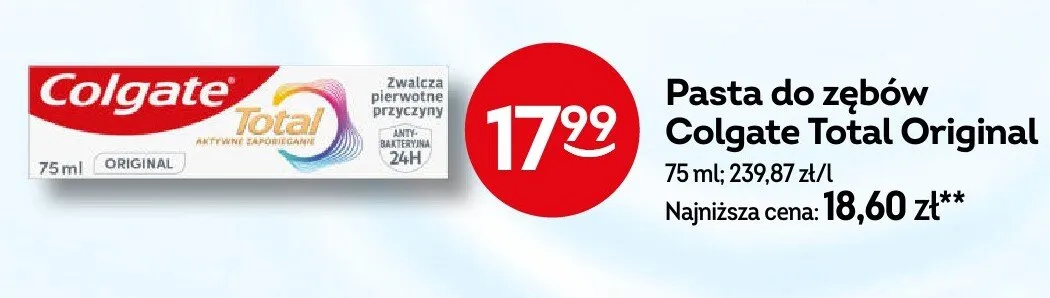 Pasta do zębów Colgate Total Original promocja w Żabka