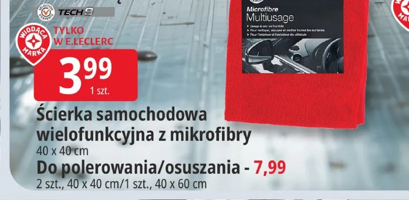 Ścierka samochodowa wielofunkcyjna z mikrofibry Tech9 promocja w Leclerc