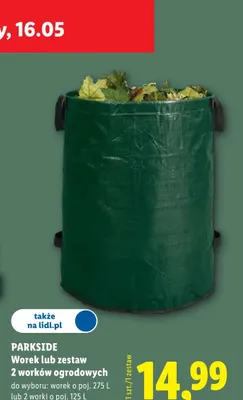 Worek ogrodowy Parkside 275l lub zestaw 2 worków ogrodowych 125l promocja w Lidl