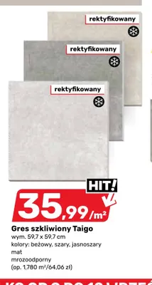 Gres szkliwiony Taigo beżowy mat mrozoodporny rektyfikowany promocja w Bricomarche
