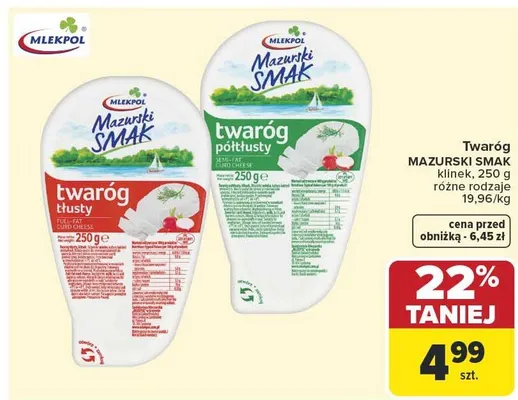 Twaróg tłusty Mazurski Smak Mlekpol klinek promocja w Carrefour
