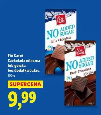 Czekolada mleczna Fin Carré bez dodatku cukru 100g promocja w Lidl