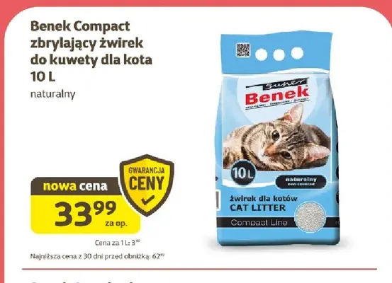 Benek Compact zbrylający żwirek do kuwety dla kota naturalny promocja w Super Zoo