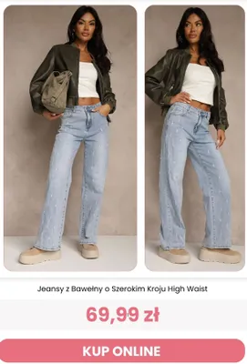 Jeansy z bawełny o szerokim kroju High Waist Renee promocja w Renee