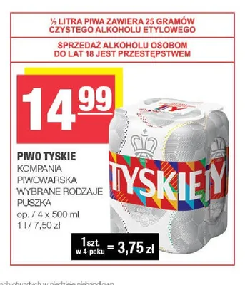 Piwo Tyskie Gronie 4-pak 500 ml promocja w SPAR