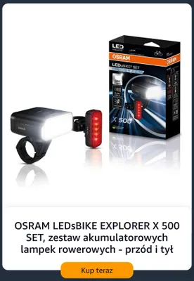 Zestaw akumulatorowych lampek rowerowych OSRAM LEDsBIKE EXPLORER X 500 SET promocja w Amazon