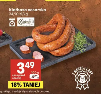 Kiełbasa cesarska Łukosz promocja w Delikatesy Centrum