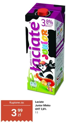 Mleko UHT Łaciate Junior 3,8% promocja w Dino