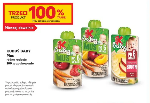 Mus po 6 miesiącu jabłko truskawka marchew Kubuś Baby promocja w Kaufland