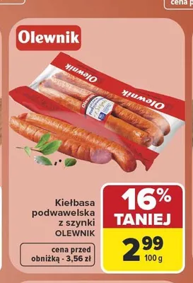 Kiełbasa podwawelska z szynki Olewnik promocja w Carrefour