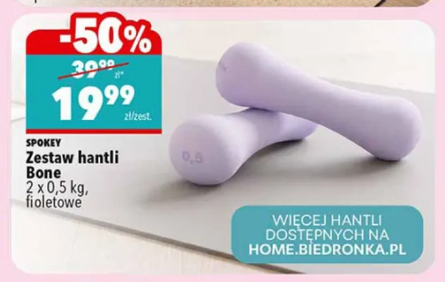 Zestaw hantli Bone 2x0,5 kg fioletowe Spokey promocja w Biedronka