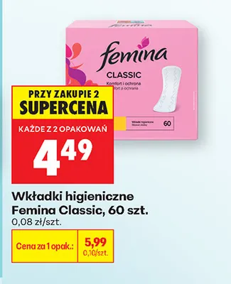 Wkładki higieniczne Femina Classic promocja w Biedronka