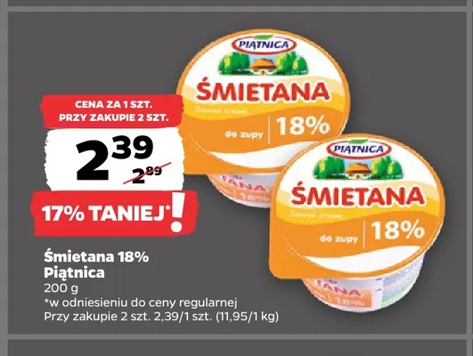 Śmietana Piątnica 18% promocja w Netto