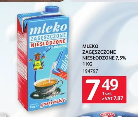 Mleko zagęszczone niesłodzone 7,5% Gostyńskie promocja w Selgros