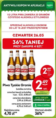 Piwo Tyskie Gronie butelka zwrotna promocja w Żabka