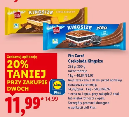Czekolada Fin Carré Kingsize 295g, 300g różne rodzaje promocja w Lidl