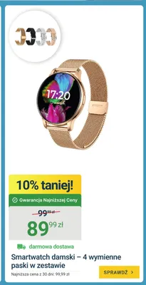 Smartwatch damski z 4 wymiennymi paskami w zestawie promocja w ERLI