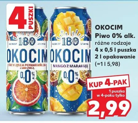 Piwo Okocim 0% alk. 4-pak promocja w Kaufland