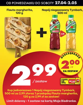 Zestaw: Flauto margherita + Napój niegazowany Tymbark  promocja w Biedronka