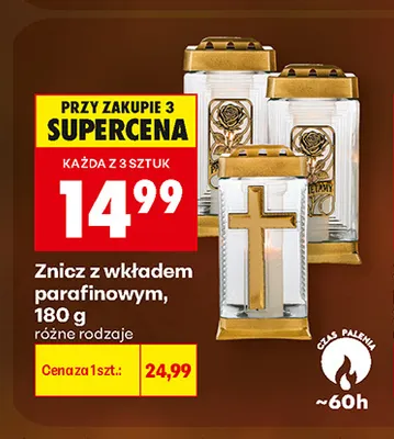 Znicz z wkładem parafinowym promocja w Biedronka