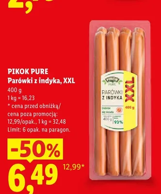 Parówki z indyka XXL Pikok Pure promocja w Lidl