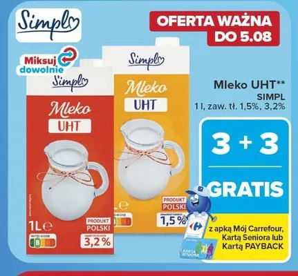 Mleko UHT Simply 3,2% promocja w Carrefour