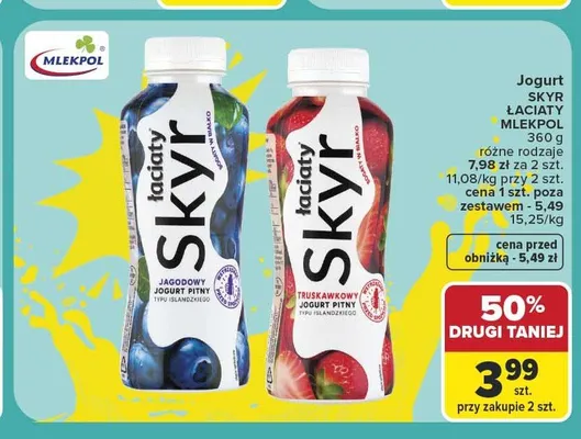 Jogurt Skyr Łaciaty Mlekpol truskawkowy promocja w Carrefour