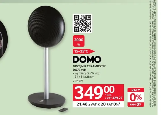 Grzejnik ceramiczny DO7349H Domo promocja w Selgros
