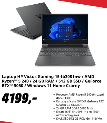 Laptop HP Victus Gaming 15 promocja w Media Markt