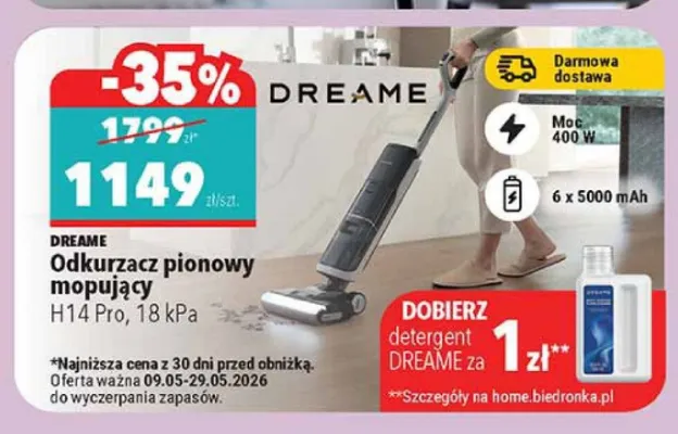 Odkurzacz pionowy mopujący DREAME H14 Pro 18 kPa promocja w Biedronka