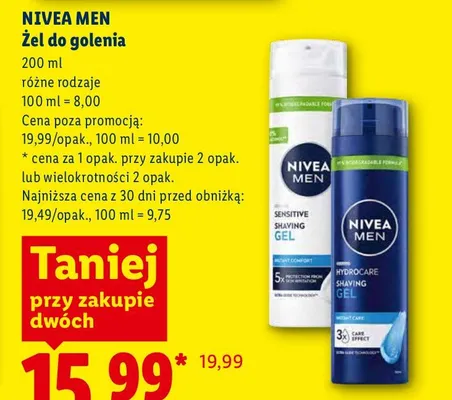 Żel do golenia Nivea Men Hydrocare promocja w Lidl
