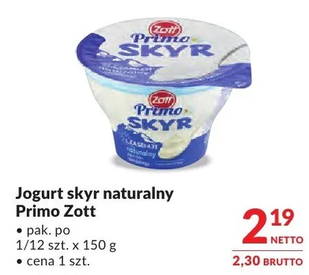 Jogurt skyr naturalny Primo Zott promocja w Makro