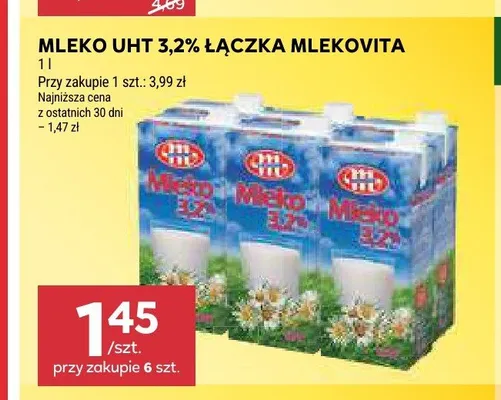 Mleko UHT 3,2% Łączka Mlekovita promocja w Stokrotka