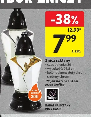 Znicz szklany Tulipe promocja w Intermarche