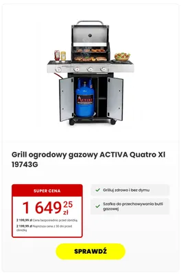 Grill ogrodowy gazowy Activa Quatro Xl promocja w Media Expert