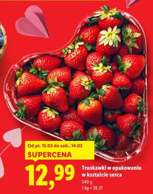 Truskawki w opakowaniu w kształcie serca promocja w Lidl