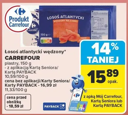 Łosoś atlantycki wędzony plastry promocja w Carrefour Market