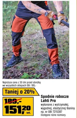 Spodnie robocze wykonane z wytrzymałej, wygodnej, elastycznej tkaniny promocja w OBI