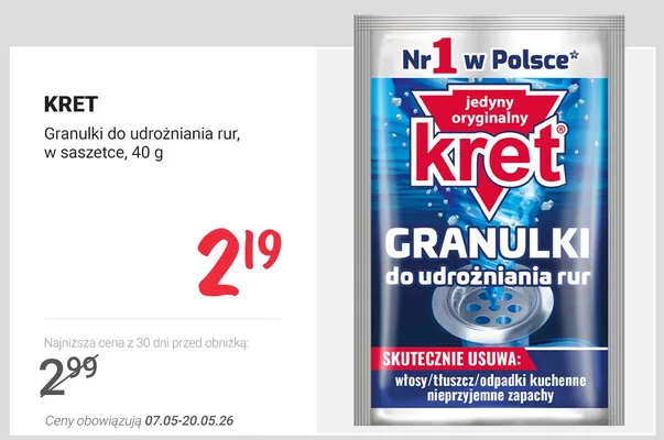 Granulki do udrożniania rur w saszetce Kret promocja w Rossmann