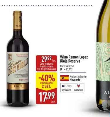 Wino czerwone Ramon Lopez Rioja Reserva promocja w Aldi