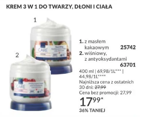Krem 3 w 1 do twarzy, dłoni i ciała z masłem kakaowym promocja w AVON