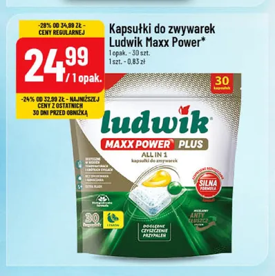Kapsułki do zmywarek Ludwik Maxx Power Plus Lemon 30-pak promocja w POLOmarket