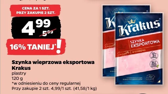 Szynka wieprzowa eksportowa Krakus plastry promocja w Netto