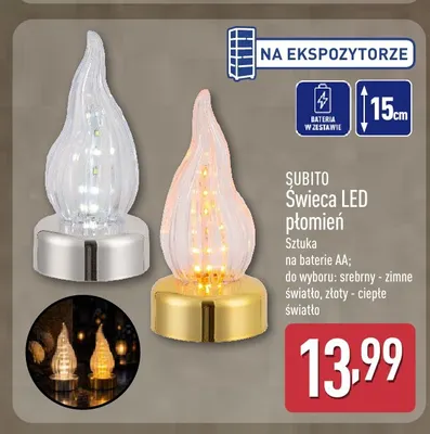 Świeca LED płomień Subito srebrny zimne światło 15 cm promocja w Aldi