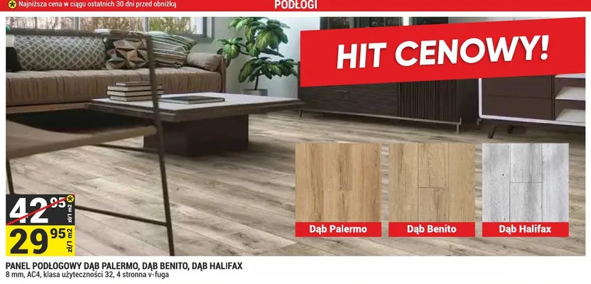 Panel podłogowy Dąb Palermo 8 mm AC4 promocja w Merkury Market