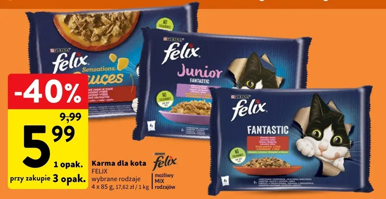 Karma dla kota Felix Sensations Sauces wybrane rodzaje promocja w Intermarche
